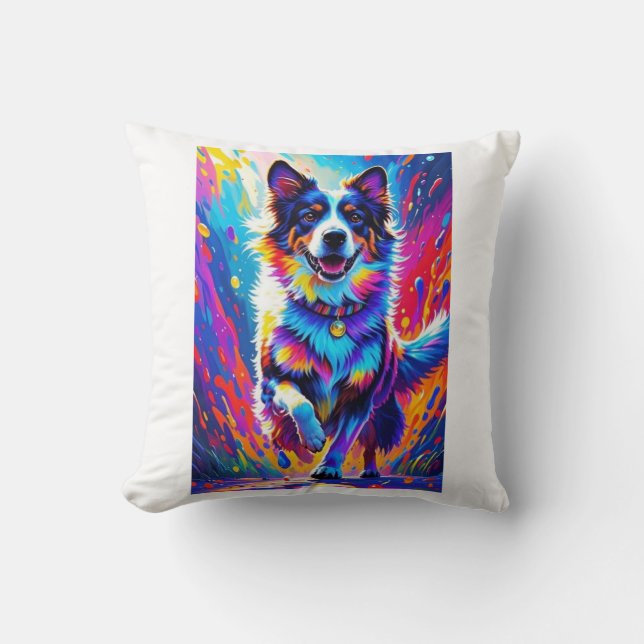 Kleurrijke reus blij speelse grappige hond, splash kussen (Voorkant)