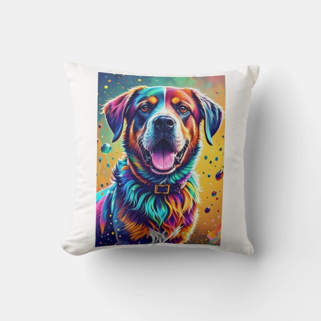 Kleurrijke reus blij speelse grappige hond, splash kussen (Voorkant)