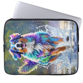 Kleurrijke reus blij speelse grappige hond, splash laptop sleeve
