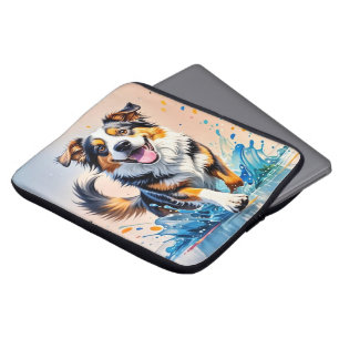 Kleurrijke reus blij speelse grappige hond, splash laptop sleeve