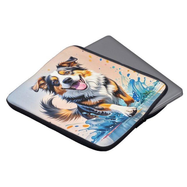 Kleurrijke reus blij speelse grappige hond, splash laptop sleeve (Voorkant top)