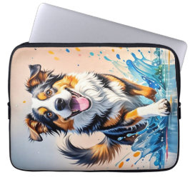 Kleurrijke reus blij speelse grappige hond, splash laptop sleeve