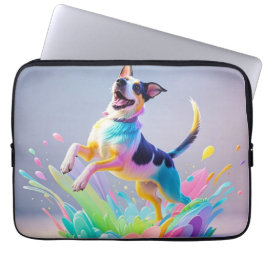 Kleurrijke reus blij speelse grappige hond, splash laptop sleeve