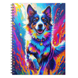 Kleurrijke reus blij speelse grappige hond, splash notitieboek