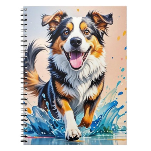 Kleurrijke reus blij speelse grappige hond, splash notitieboek (Voorkant)