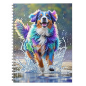 Kleurrijke reus blij speelse grappige hond, splash notitieboek (Voorkant)