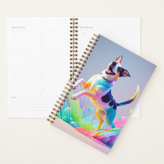 Kleurrijke reus blij speelse grappige hond, splash planner (Display)