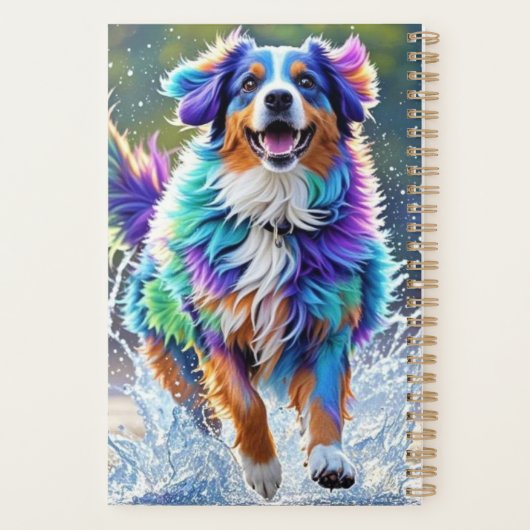 Kleurrijke reus blij speelse grappige hond, splash planner (Achterkant)