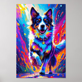 Kleurrijke reus blij speelse grappige hond, splash poster