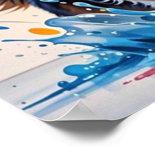 Kleurrijke reus blij speelse grappige hond, splash poster (Hoek)