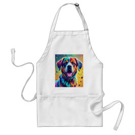 Kleurrijke reus blij speelse grappige hond, splash standaard schort