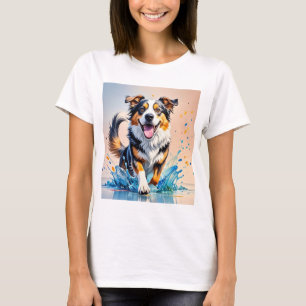 Kleurrijke reus blij speelse grappige hond, splash t-shirt