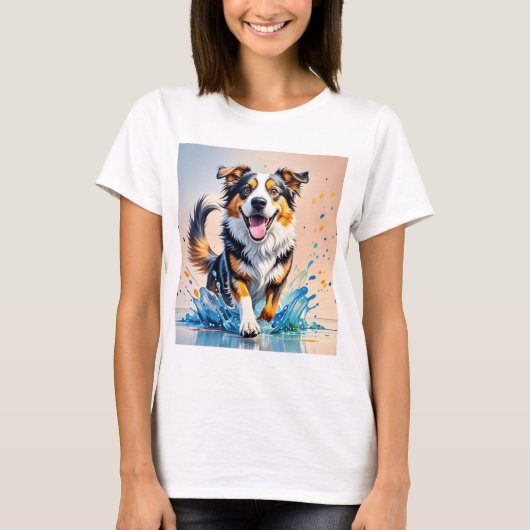 Kleurrijke reus blij speelse grappige hond, splash t-shirt (Voorkant)