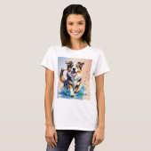 Kleurrijke reus blij speelse grappige hond, splash t-shirt (Voorkant volledig)