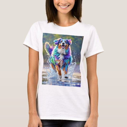 Kleurrijke reus blij speelse grappige hond, splash t-shirt (Voorkant)