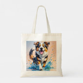 Kleurrijke reus blij speelse grappige hond, splash tote bag (Achterkant)