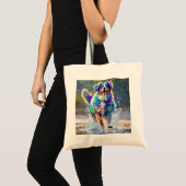 Kleurrijke reus blij speelse grappige hond, splash tote bag (Voorkant (product))