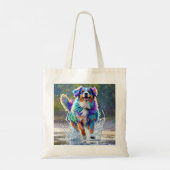 Kleurrijke reus blij speelse grappige hond, splash tote bag (Achterkant)