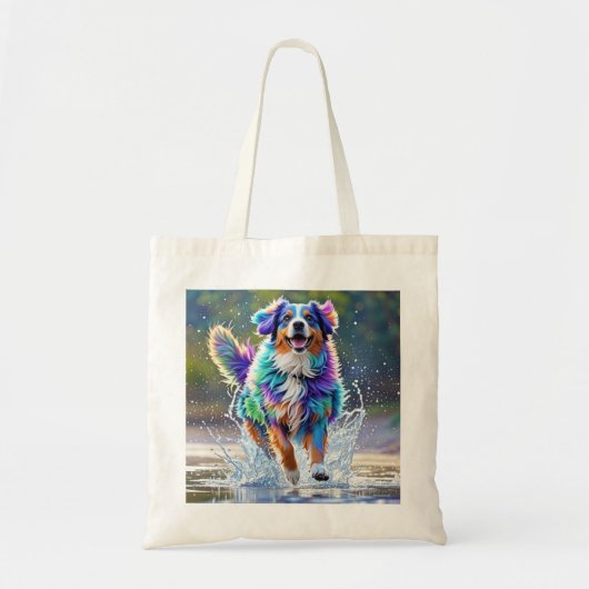 Kleurrijke reus blij speelse grappige hond, splash tote bag (Voorkant)