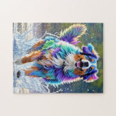 Kleurrijke reus gelukkige speelse grappige hond, s legpuzzel (Horizontaal)