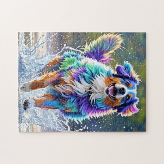 Kleurrijke reus gelukkige speelse grappige hond, s legpuzzel (Horizontaal)