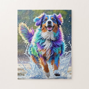 Kleurrijke reus gelukkige speelse grappige hond, s legpuzzel