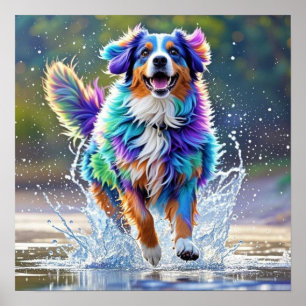 Kleurrijke reus gelukkige speelse grappige hond, s poster