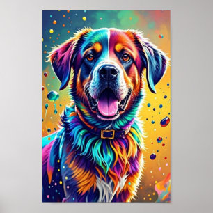 Kleurrijke reus gelukkige speelse grappige hond, s poster