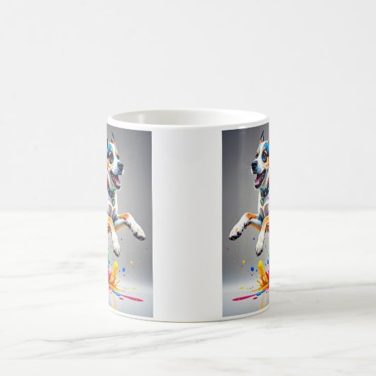 Kleurrijke reus vrolijke speelse grappige hond, koffiemok (Center)