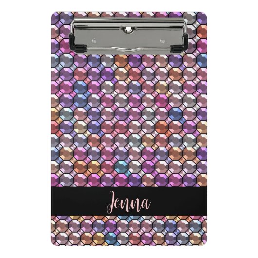 Kleurrijke Rhinestone met eigen naam Mini Klembord (Voorkant)