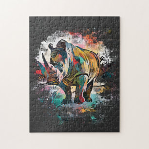 Kleurrijke Rhinoceros!   Zwart moeilijk Legpuzzel