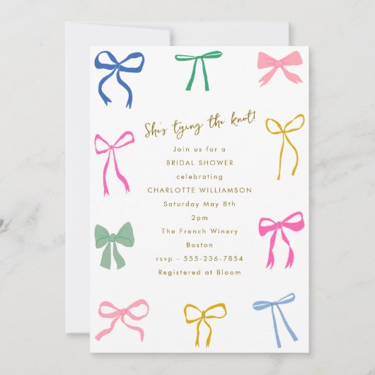 Kleurrijke Ribbon Bow Knot Script Vrijgezellenfees Kaart (Voorkant)