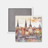 Kleurrijke Riga Letland Waterverf City Uitzicht Magneet (Voorkant / Achterkant)