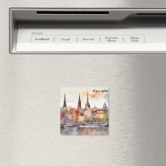 Kleurrijke Riga Letland Waterverf City Uitzicht Magneet (Insitu (Vaatwasser))