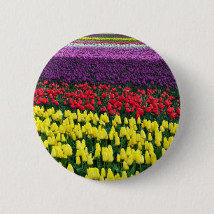 Kleurrijke rijen lentuslippen ronde button 5,7 cm