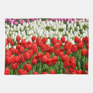 Kleurrijke rijen lentuslippen theedoek