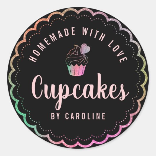 Kleurrijke ring zelfgemaakte cupcakes zelfgebakken ronde sticker (Voorkant)