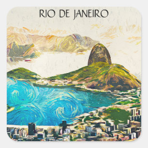 Kleurrijke Rio de Janeiro Brazilië Stadsschilderij Vierkante Sticker