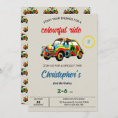 Kleurrijke rit verjaardagsuitnodiging kaart (Voorkant / Achterkant)