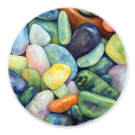 Kleurrijke River Pebbles Abstracte Natuur Waterver Keramische Knop (Voorkant)