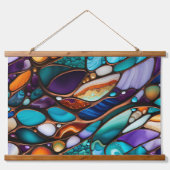 Kleurrijke River Rock Pebbles in Glas in lood Look Hangend Wandkleed (Voorkant)