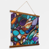 Kleurrijke River Rock Pebbles in Glas in lood Look Hangend Wandkleed (Gebogen)