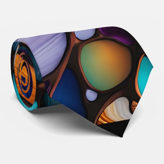 Kleurrijke River Rock Pebbles in Glas in lood Look Stropdas (Opgerold)