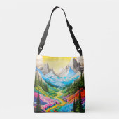 Kleurrijke River Valley Illustratie Crossbody Tas (Achterkant)