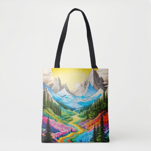 Kleurrijke River Valley Illustratie Tote Bag (Voorkant)