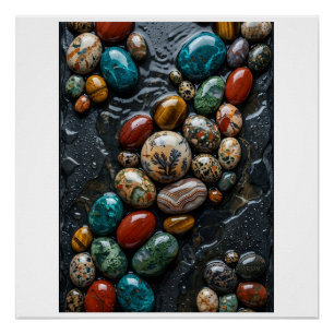 Kleurrijke rivierstenen Natte kiezelstenen Natuur Perfect Poster
