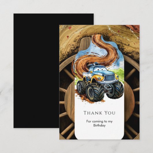 Kleurrijke Road Wheels Monster Truck Verjaardag Bedankkaart (Voorkant / Achterkant)