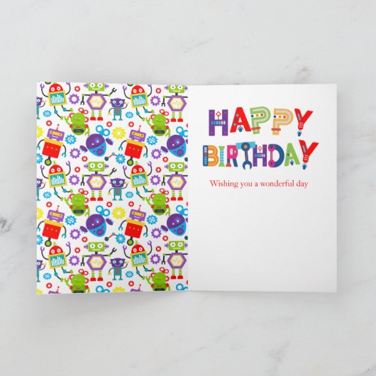Kleurrijke Robot Happy Birthday Kaart (Binnen)
