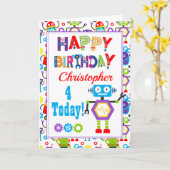 Kleurrijke Robot Happy Birthday Kaart (Gele Bloem)