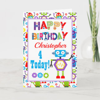 Kleurrijke Robot Happy Birthday Kaart